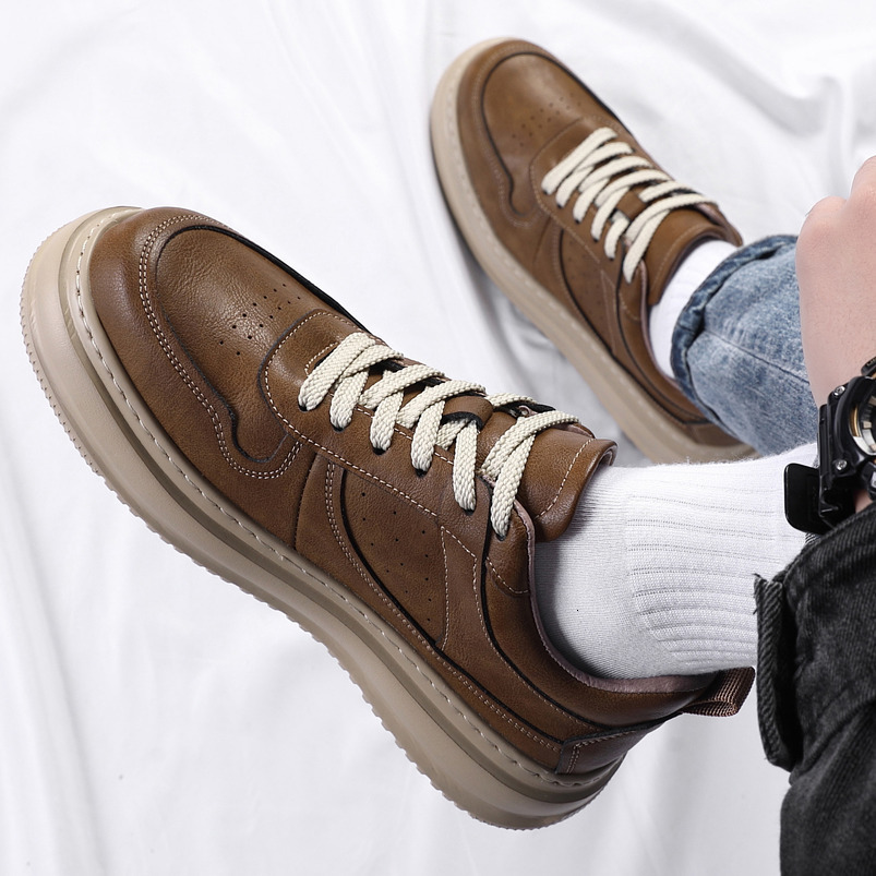 Men's Shoes 2025 Spring and Autumn New Low-top Comfortable Height-increasing Breathable Leather Sports Casual Sneakers Trendy