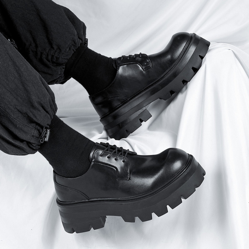 Men's Leather Business Formal Large Head High-end British Style Thick Sole Height Increasing Wedding Groom Derby Shoes 8133-R