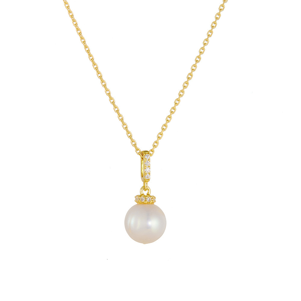 Natural Pearl Sparkling Dia Sterling Sier Necklace Simple Light Niche Design High-end Pendant Clavicle Chain