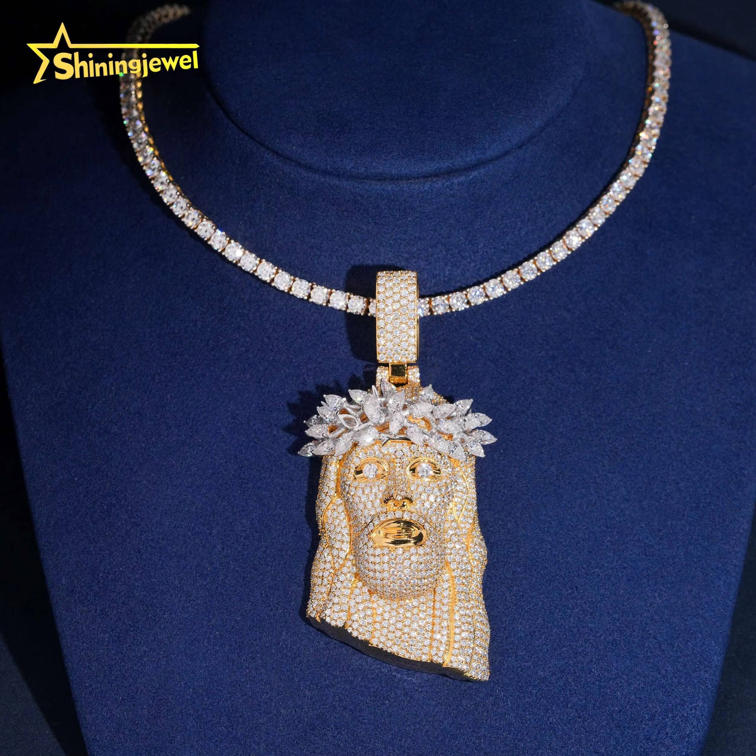 Rapper Jesus Piece Real Gold Plated 3d Face Portrait Hip Pop Pendant Real Gold Plated 925 Moissanite Jesus Pendant