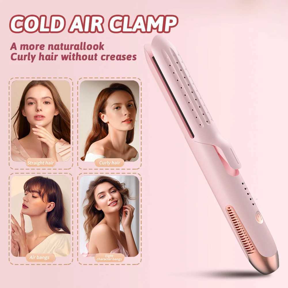 2-in-1 Negative Ion Hair Straightening and Curling Iron Cold Wind Hair Straightener Paddle Brush for Professional Salon Use W250814