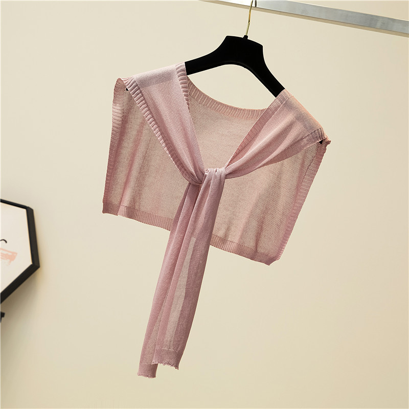 K1656 Summer sun protection collar shoulder small shawl outer wear ice silk knitted versatile knotted scarf female spring and autumn thin version 02