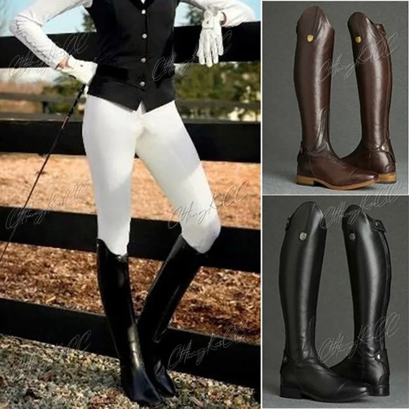 High Boots Horse Knee Rider PU Leather Shoes RidingEquestrian Long Bootcut Rider Wide Shaft Medieval Costume For Women 250812