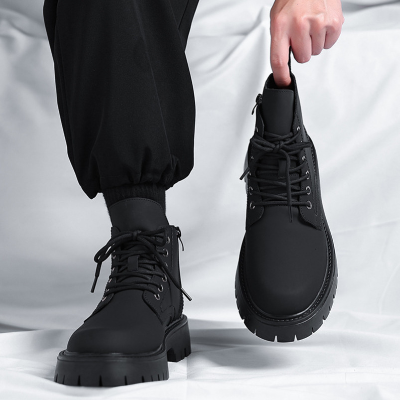 Martin British Style Mid-Top Thick Sole Height Increasing Work Men's Leather High Tube Motorcycle Trend Boots 3305-R