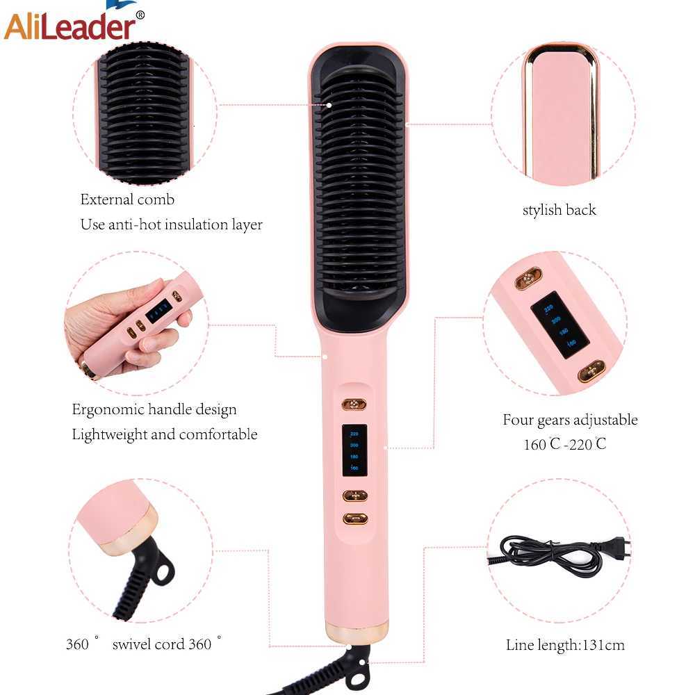 Alileader Straightener Brush Smooth Frizz 30 S Fast Heating 60 Min Auto-Off Women Hairstyle Tools Suitable Long/Thick/Wigs Hair W250814