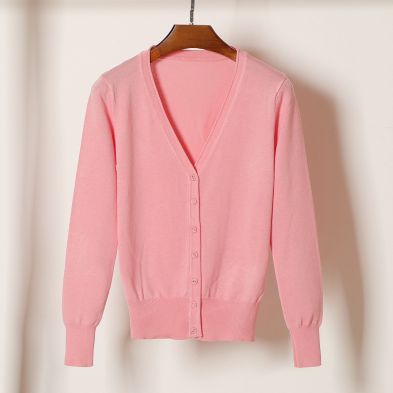 K1654 Korean style v-neck knitted sweater women's tops with long sleeves and versatile cardigan for spring and autumn short thin jacket in stock