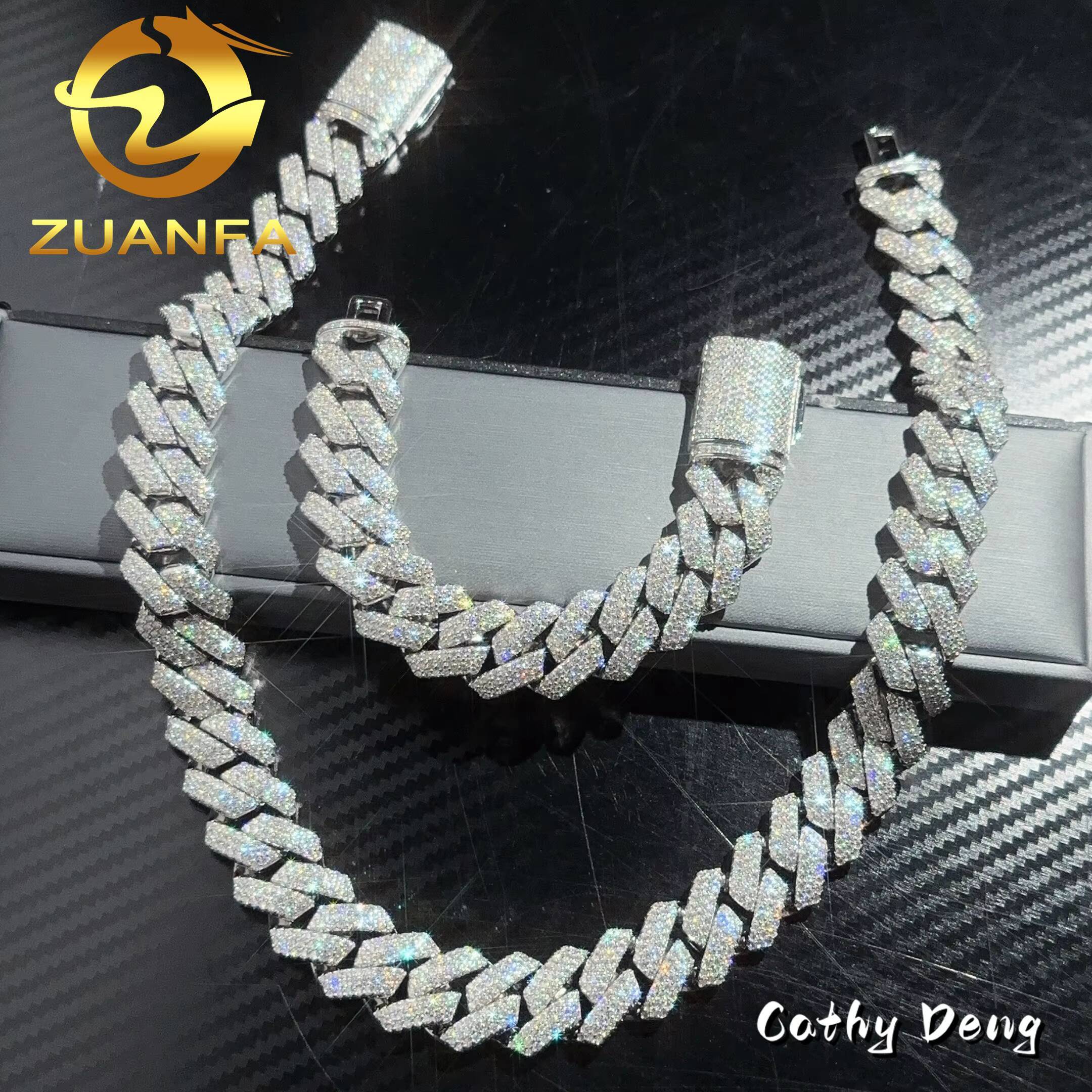 Instock Hip Hop Jewelry 3 Rows 18mm Moissanite Cuban Link Chain S925 Silver Iced Out Moissanite Cuban Link Bracelet Pass Tester