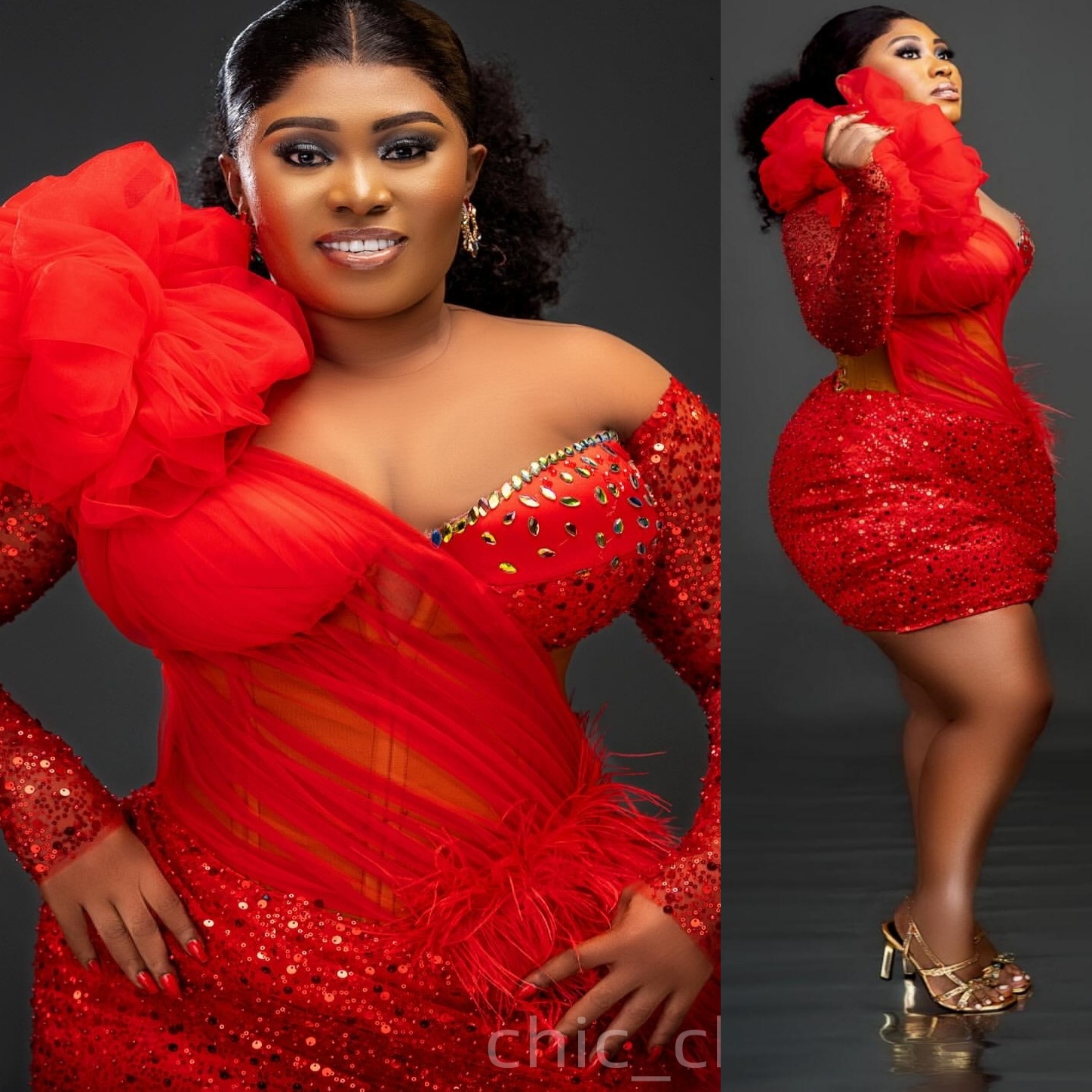 Chic Red Cocktail Dress Flower Crystals Illusion Sequined Full Sleeves Short Mini Graduation Homecoming Dresses For Special Occasions Sweetheart Gowns
