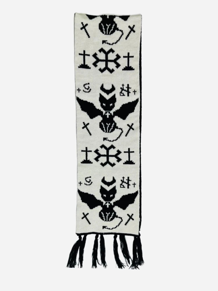 Y2k Aesthetic Girl Cat Printing Scarf Harajuku Two-sided Warmth Tassels Neckerchief Japanese Individuality Streetwear Scarves 250813