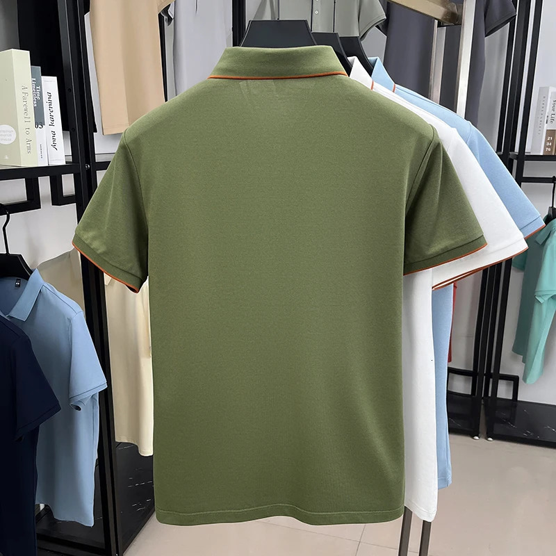 Mens Silk Zipper Polo Shirt Short Sleeve Mulberry T-Shirt Metal Zipper Stand Collar Casual Summer Top Cotton Linen Tee 250813