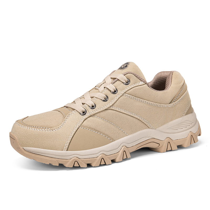 Jihua Genuine Canvas Hiking Shoes for Men - Khaki Outdoor Trekking Sneakers with Anti-Slip Soles