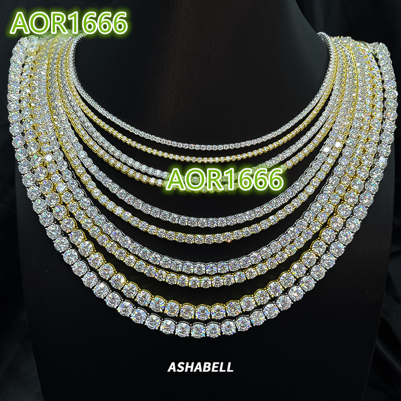 Hip Hop Couple Tennis Necklace 3MM 4MM 5MM Moissanite S925 Silver 18K Gold Tennis Necklace Men and Women