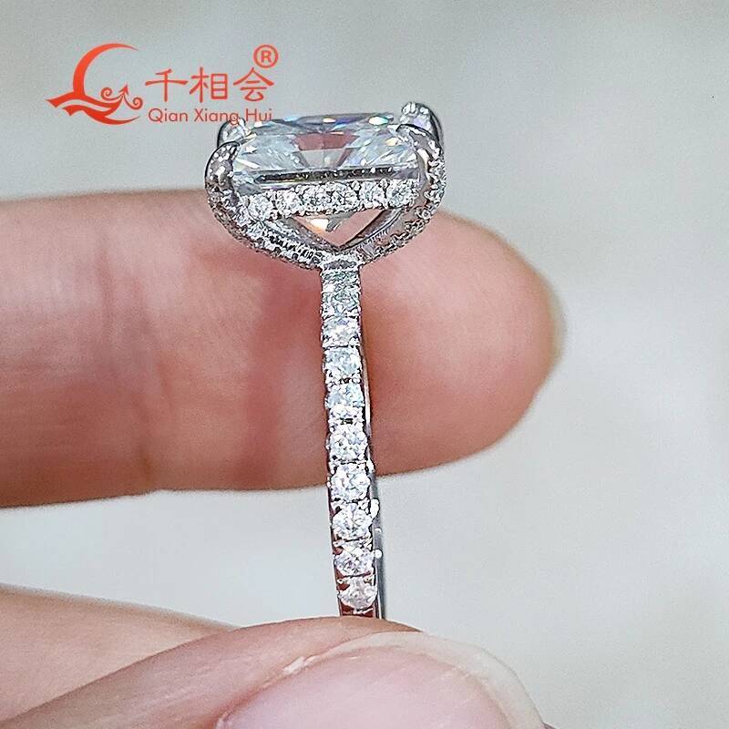 3ct Radiant Cut D Color VVS Moissanite Half Eternity Ring 7x9mm 925 Sterling Silver Prong Set Engagement Band for Women