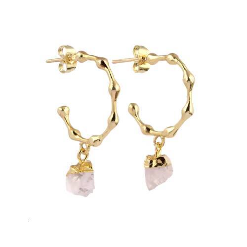 Designer Rose Quartz January Birthstone Gold-Plated Embrace Exaggerated Personality Fashion Hoop Earrings