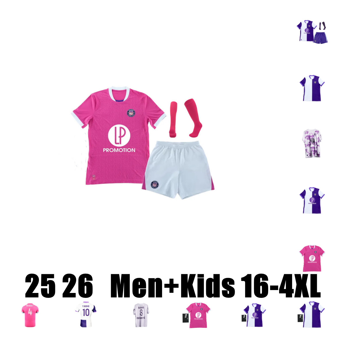 25 26 Club Toulouse Soccer Jerseys 21 Rafael Ratao 3 Zakaria Aboukhlal 5 Denis Genreau 12 Issiaga Sylla 9 Rhys Healey 27 Thijs Dallinga Football Shirt men kids Kit 16-4XL