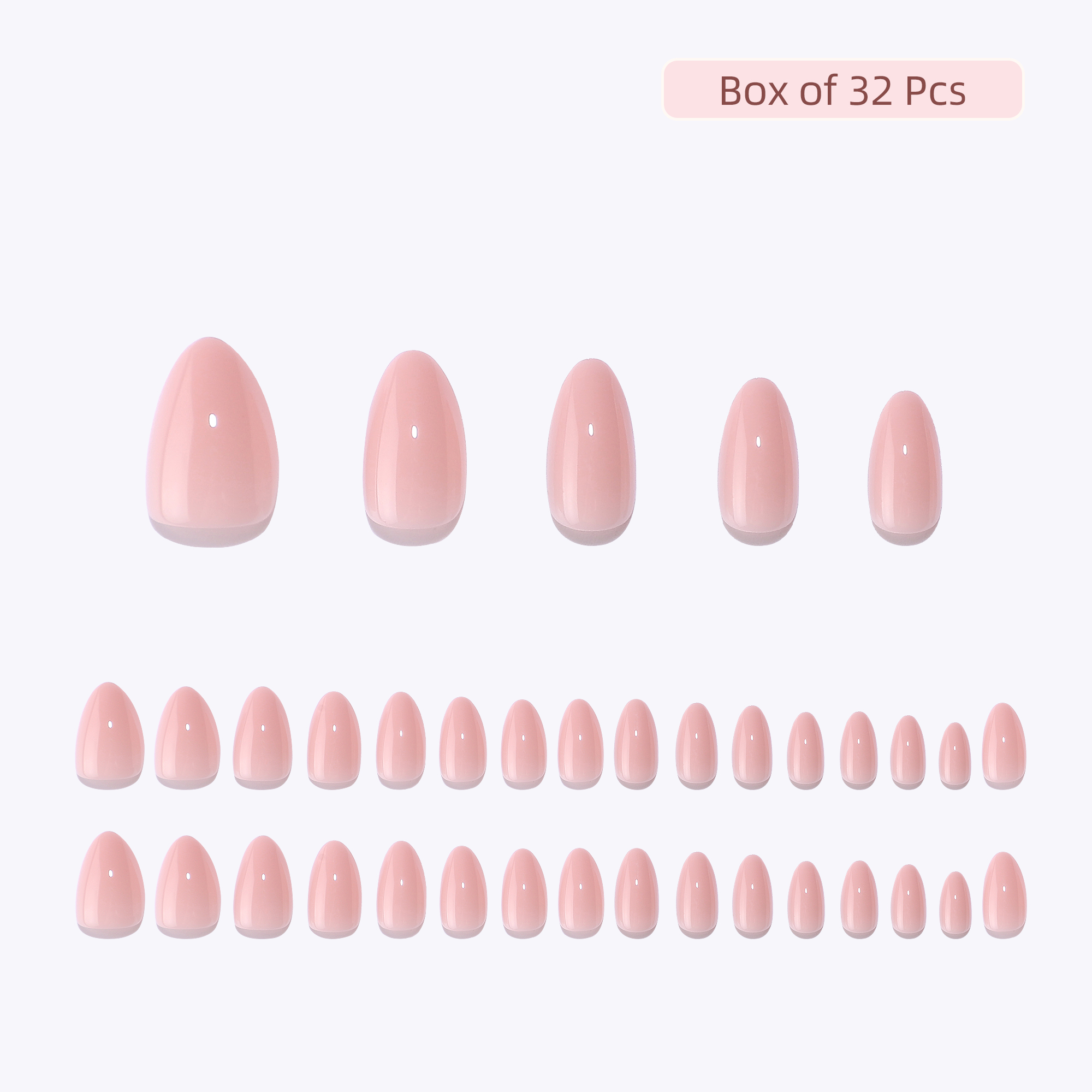 Variety Pack of Pink Acrylic Gel Nails Including Easy-to-Apply Adhesive Strip
