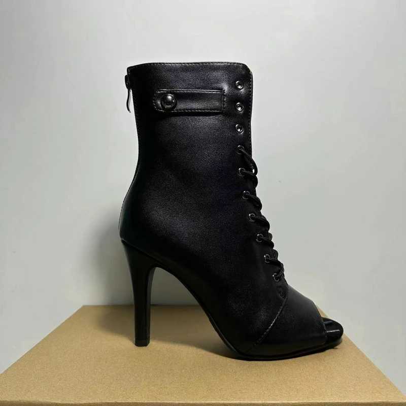 Womens Black Peep-Toe High Heel Stilettos Size 46 New Fashion Brand Party Boots for Ballroom Latin Jazz Dance Sexy Party Shoes W250814