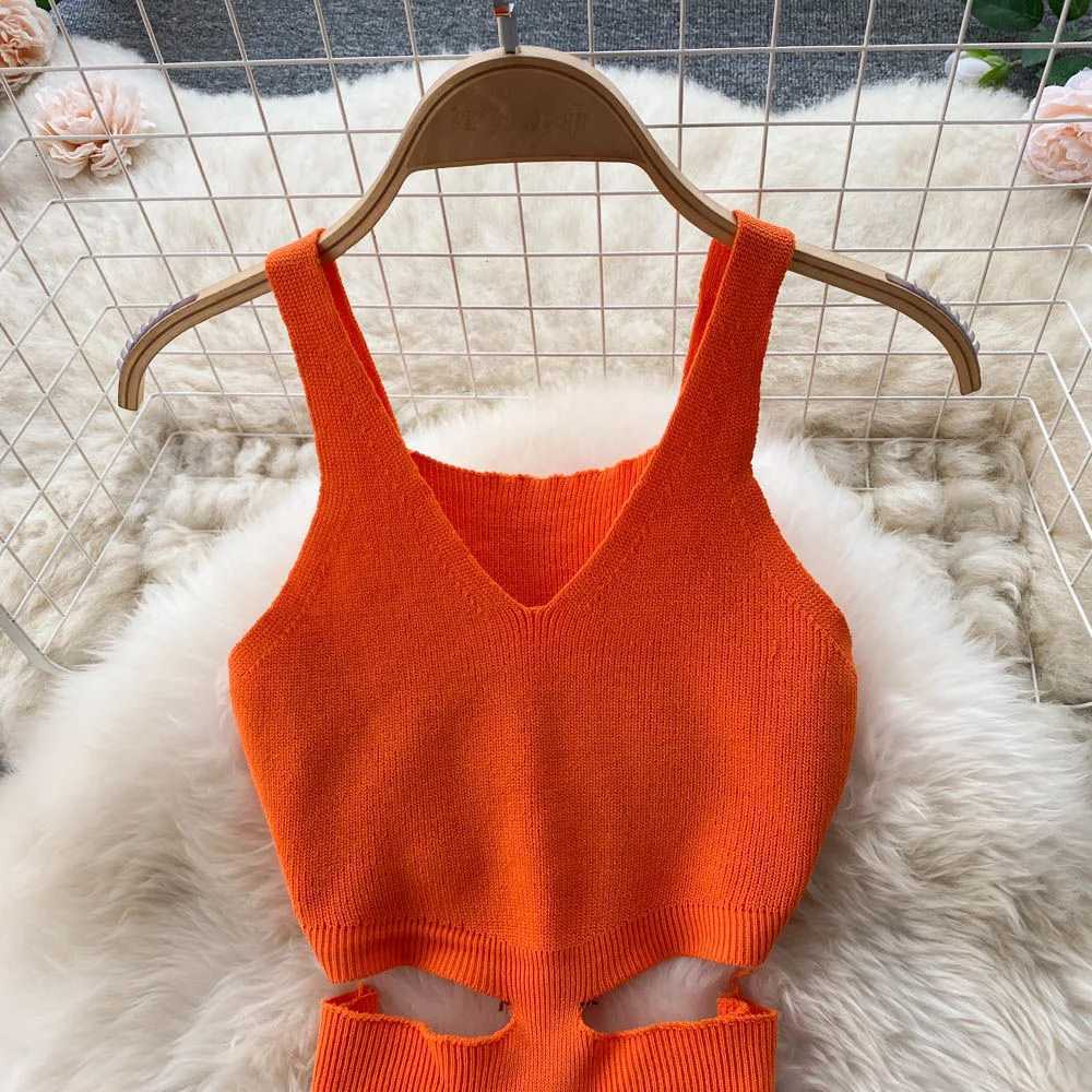 Yuoooo Women Dress Sexy Cut Out Waist Package Hips Split Bodycon Dress Summer Fashion Lady Knitted Party Dresses Sundress XJ250814