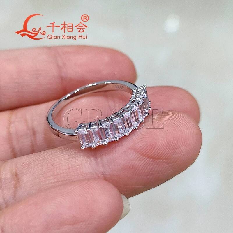 Sterling 925 Silver Baguette Emerald Cut Moissanite Half Eternity Ring Hip Hop Style 2x4mm Unisex Diamond Jewelry