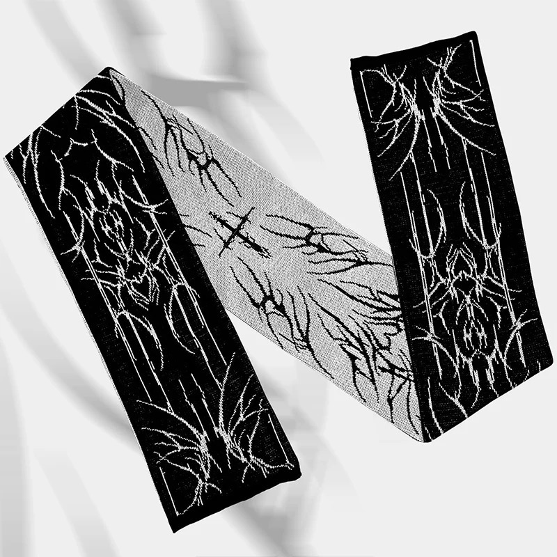 Fashionable creative pattern knitted mens and womens winter warm scarf niche black tassel party packaging night light Y2K Kpop 250813