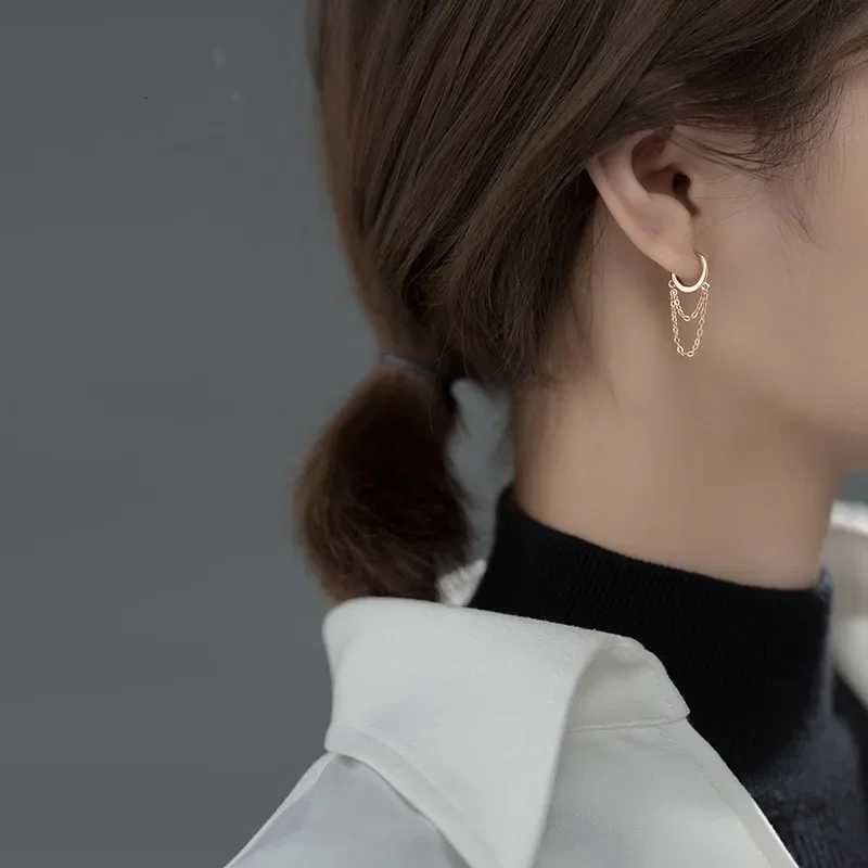 925 Sterling Silver Double Layer Tassel Hoop Earrings For Women INS Popular Cold Style Women Fashion Jewelry XJ250814