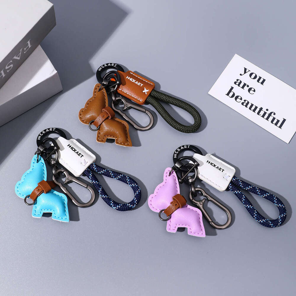 Leather French Bulldog Puppy Car Pendant Cute Exquisite Couple Keychain Ring Lanyard Hanging Ornament