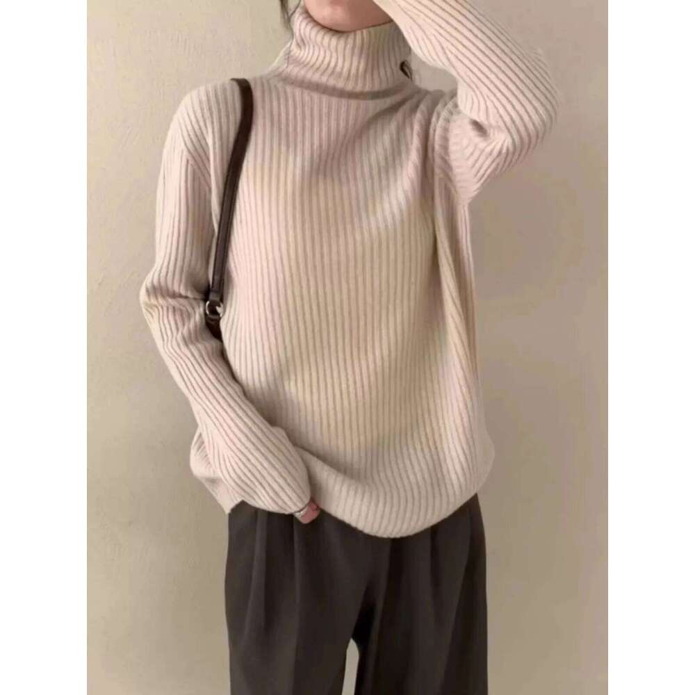 Autumn And Winter Turtleneck 100 Pure Cashmere Women's Lazy Loose Pullover Sweater Knitted Wool Base Shirt 20250809