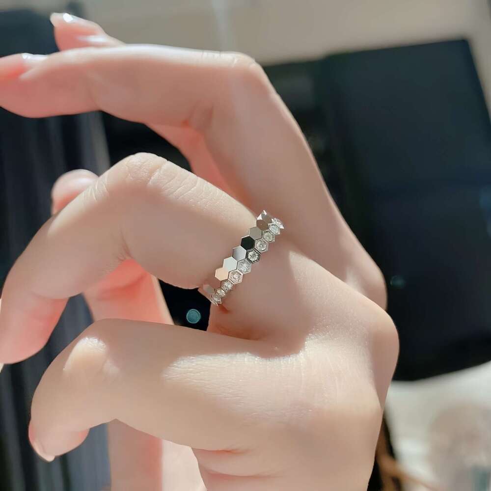 Honeycomb Ring High Wide Narrow Version Women CNC Rose Gold Live Inlay