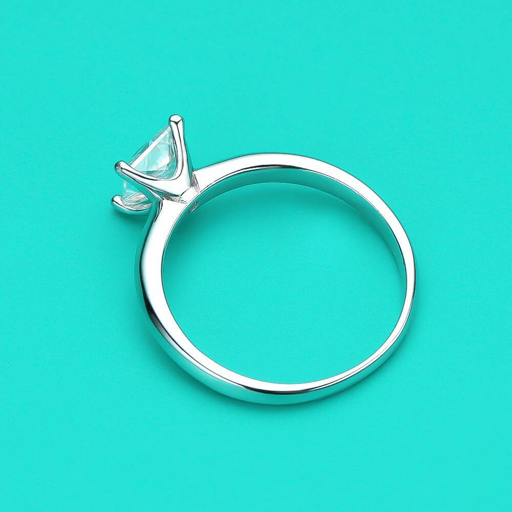 KNOBSPIN 1ct Princess Cut Moissanite Ring s925 Sterling Sliver Plated with 18k White Gold Eternity Band Wedding Rings For Women