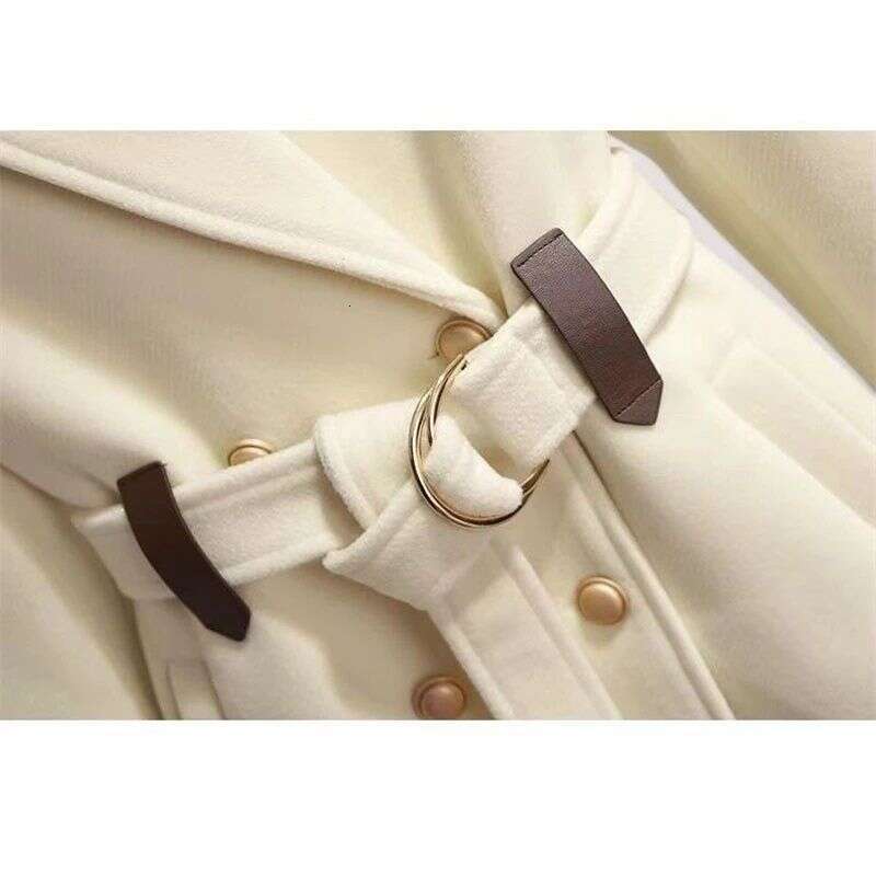 2023 New Autumn And Winter Wool Jacket Womens Clothing Woolen Coats Slim Belt Elegant Long Coat Female Beige Black