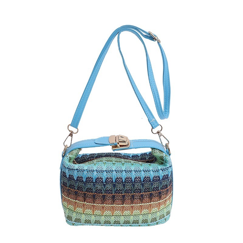 Luxury Brand Designer Bag Ethnic Style Colorful Straw Bag For Women, Niche Handbag, 2025 New Fashionable Chain Shoulder Crossbody Woven Bag