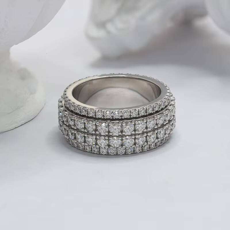 Paston Jewelry Custom 4 Rows Moving Band Round Moissanite D VVS Pass Dia Text Sier Ring for Men