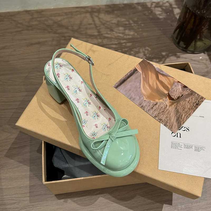 French Beautiful Baotou Sandals Womens 2025 New Summer Block Heel Single Shoes Bow Shallow Heels W250814