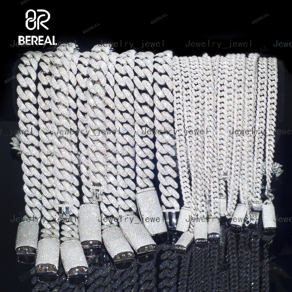 GIA IGI Certified 8MM 10MM 12MM 14MM Lab Grown Diamond Cuban Chain Necklace Men Women Hip Hop Style Iced Out Cuban Bracelet