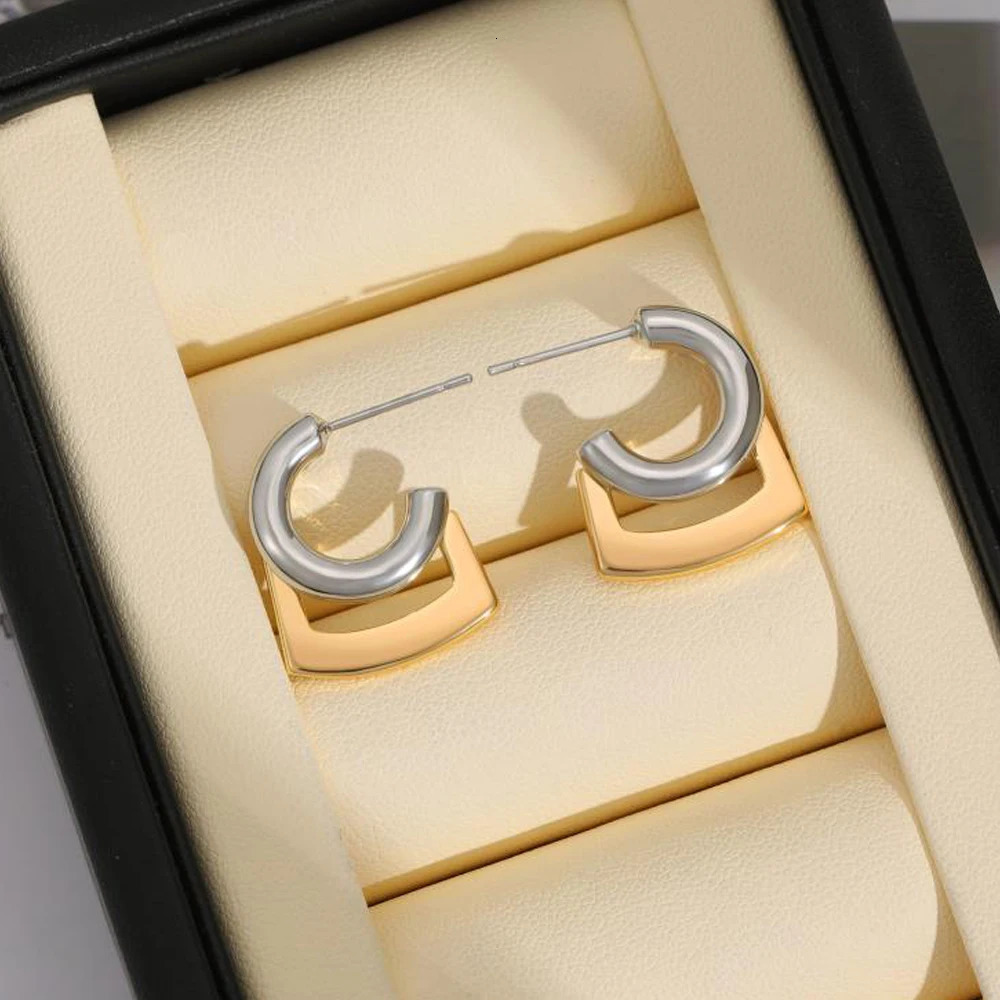 INS Vintage Distinct Gold silver Mix Color Hoop Earrings for Women Quality Stainless Steel Hypoallergenic Huggie Ear Jewelry 250812