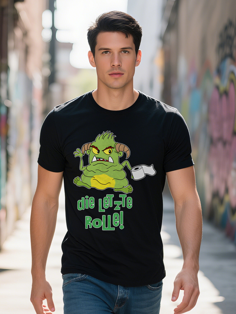 Men's Casual Graphic T-Shirt Black with Green Monster Yellow Abdominal Print Die Letzte Rolle Humorous Design Round