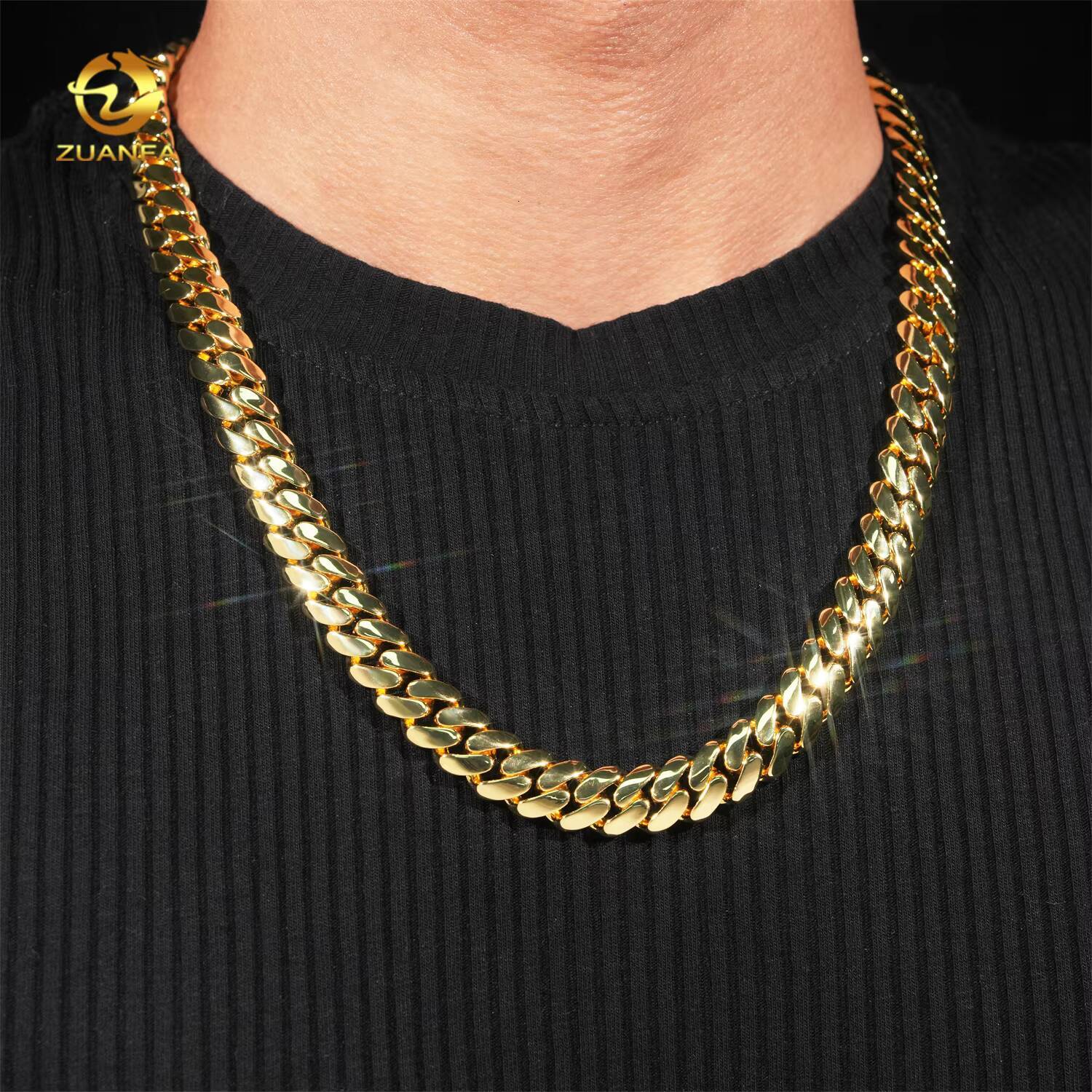 Classic 12mm Moissanite Clasp Hip Hop Chain Sier Iced Out Miami Cuban Link