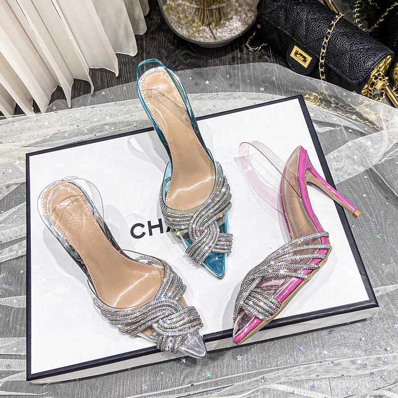 10cm Thin High Heels Women Sandals Fashion Transparent Rhinestone Slingbacks Gladiator Sandals Summer Party Prom Shoes W250814