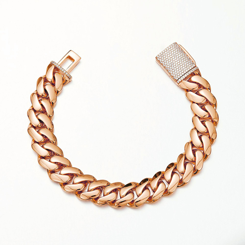 8-22mm Stainless Steel Miami Cuban Chain Copper Clasp Rose Gold Plated Jewelry Mens Necklace Jewelry