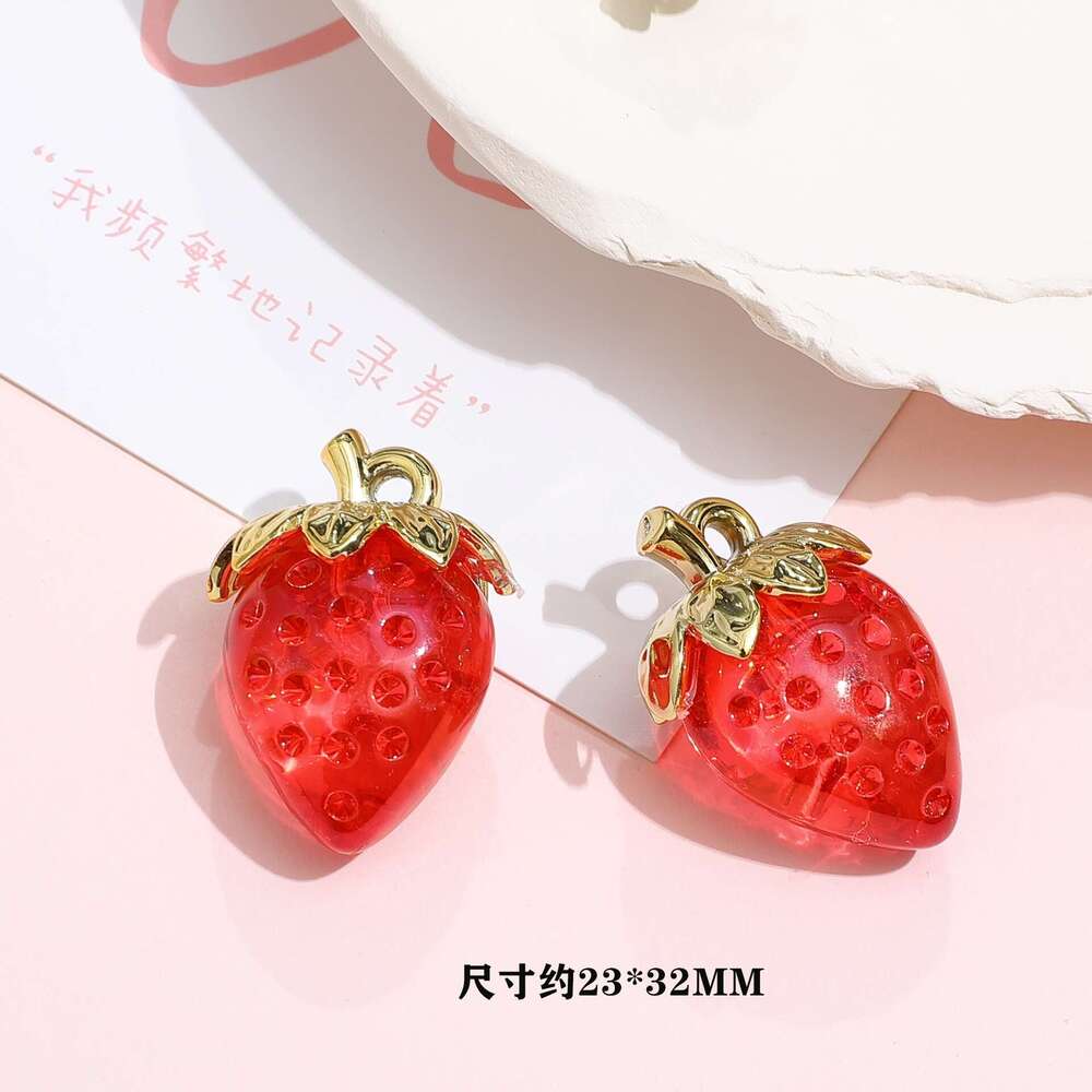 Iridescent Red Transparent Pink Strawberry Acrylic Pendant DIY Handmade Phone Chain Accessories Materials