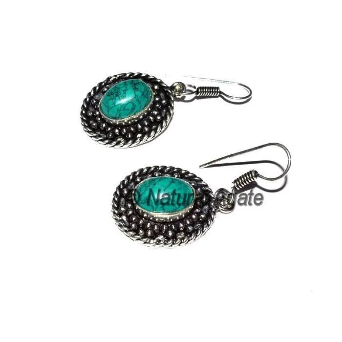 Online Shopping Girl Fashion with Healing Stone Blue Agate Oval Earrings Suitable for Women