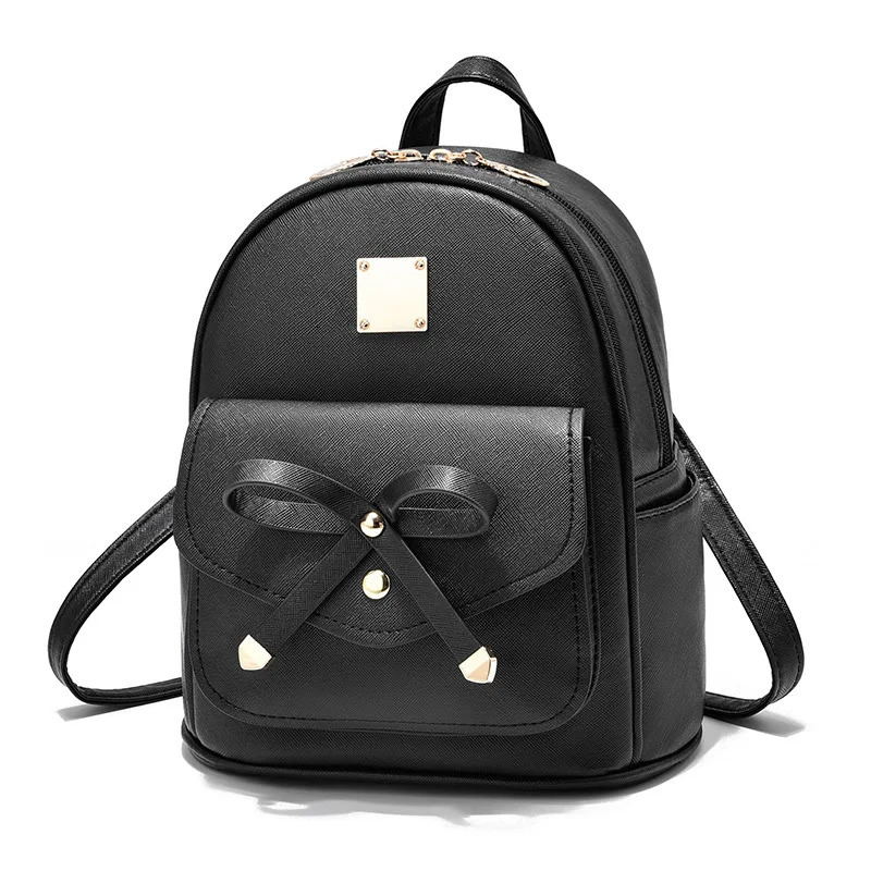 Mini Bowknot Decor Backpack - High-Quality PU Leather Spacious Daypack Purse Compact Mini Schoolbag for Women 250813