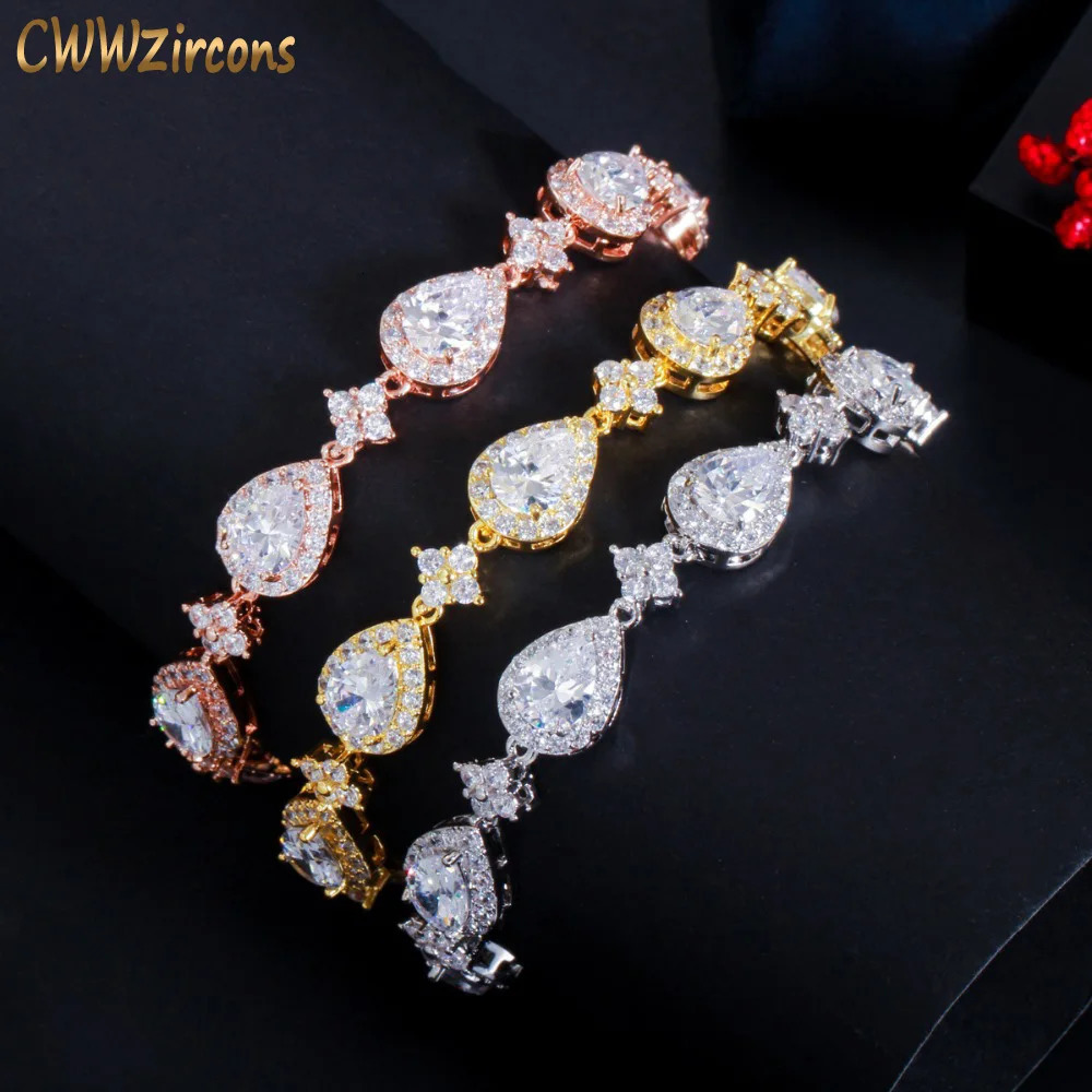 CWWZircons Top Bling Big Water Drop Cubic Zirconia Rose Gold Color Tennis Bracelet for Women Trendy Party Wedding Jewelry CB238 250814