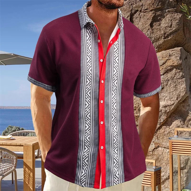 Men s Vintage Style Collared Shirts Retro Floral Print Short Sleeve Button Down Loose Fit Patchwork Tops for Summer 250808