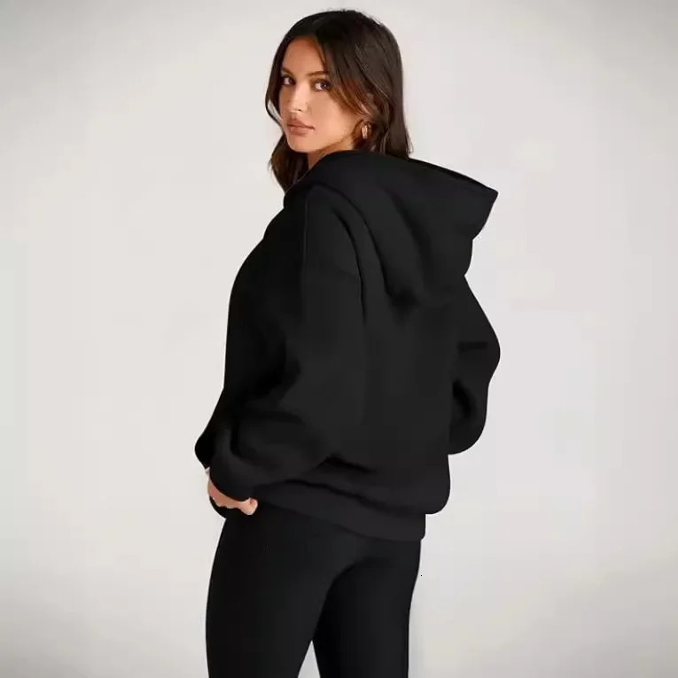 Fashionable Autumn Winter Womens Hooded Pullover Polo Shirt Long Sleeve Fleece Casual Style Oversized Sweater Coat With Pocket 250813