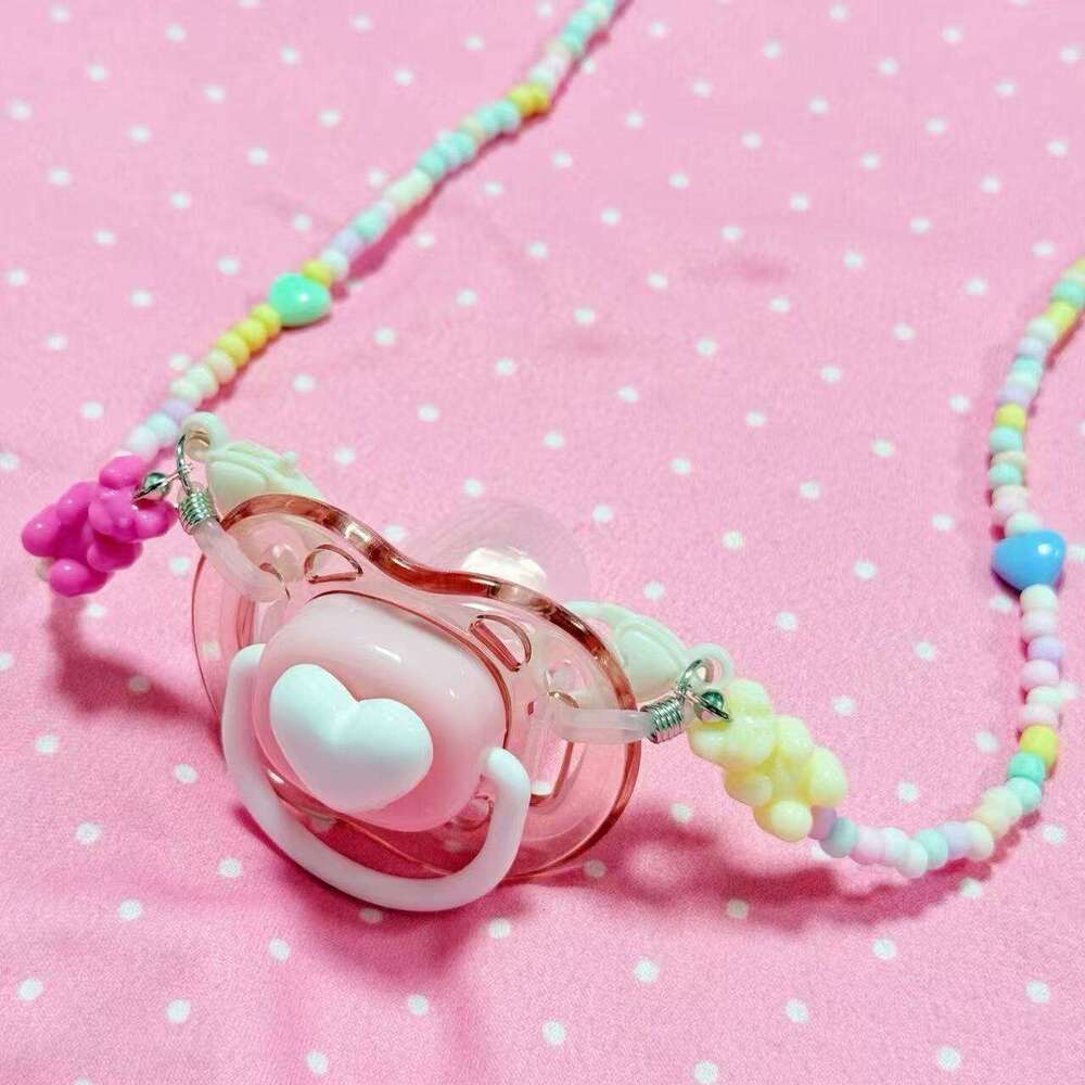 Cute Daughter Costume Adult Pacifier Transparent Soft Girl Heart Bow Candy Dopamine Necklace