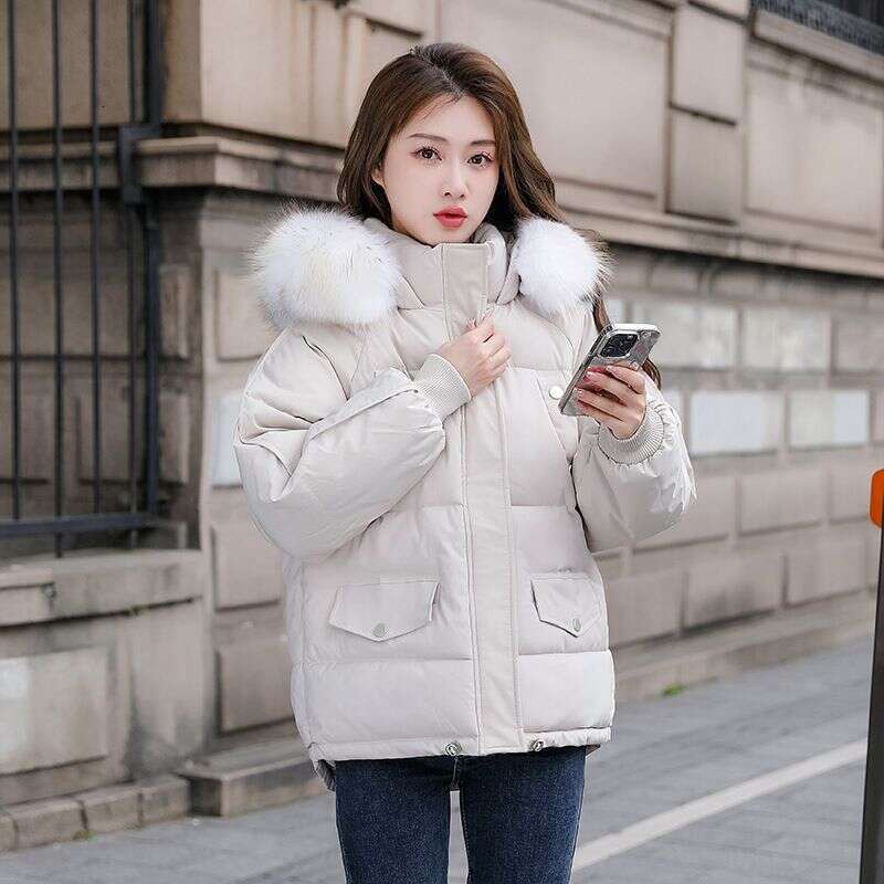 New Short Cotton Jacket Women's Winter Coat Cotton Coat Slim Fit Thickened Big Hair Collar Small Cotton Jacket