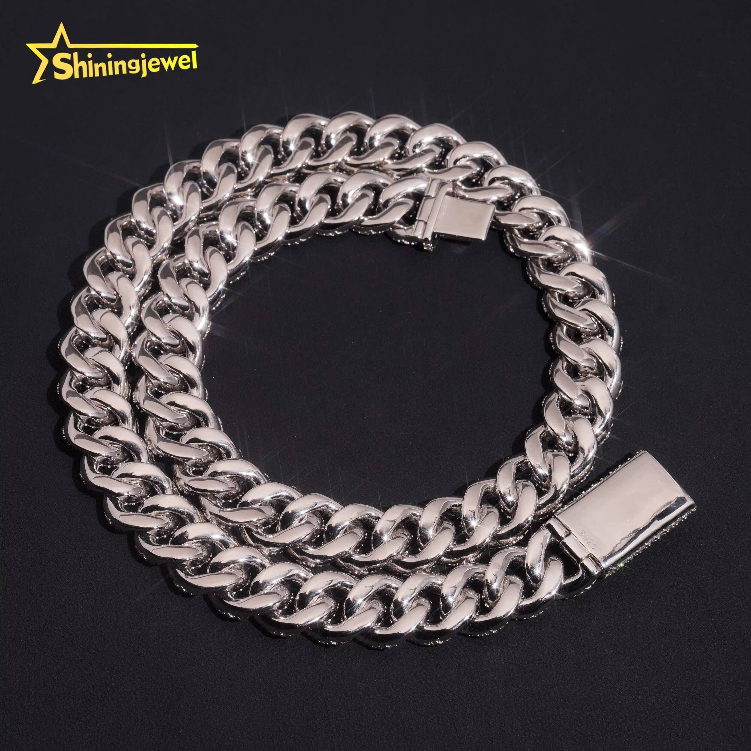 Sier Jewelry Pass Dia Tester 16mm Width Hip Hop Mens Iced VVS Moissanite Cuban Link Chain