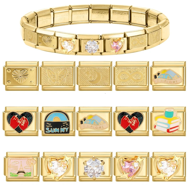 Fashion 9mm 15 Style Italian Modular Charm Bracelet Fashionable Leisure Holiday Scenery Literary Modular Elastic Bracelet 250812