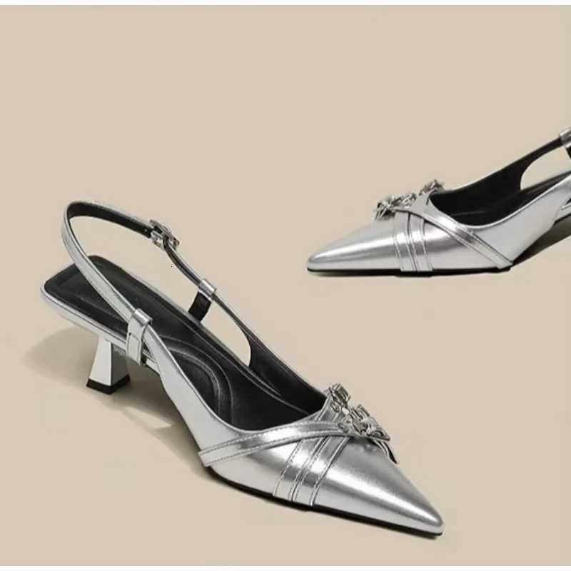 Black Fashionable Pointed Toe Shallow Mouth New High-heeled Shoes Summer Elegant Buckle Decorated Stiletto Womens Pumps W250814